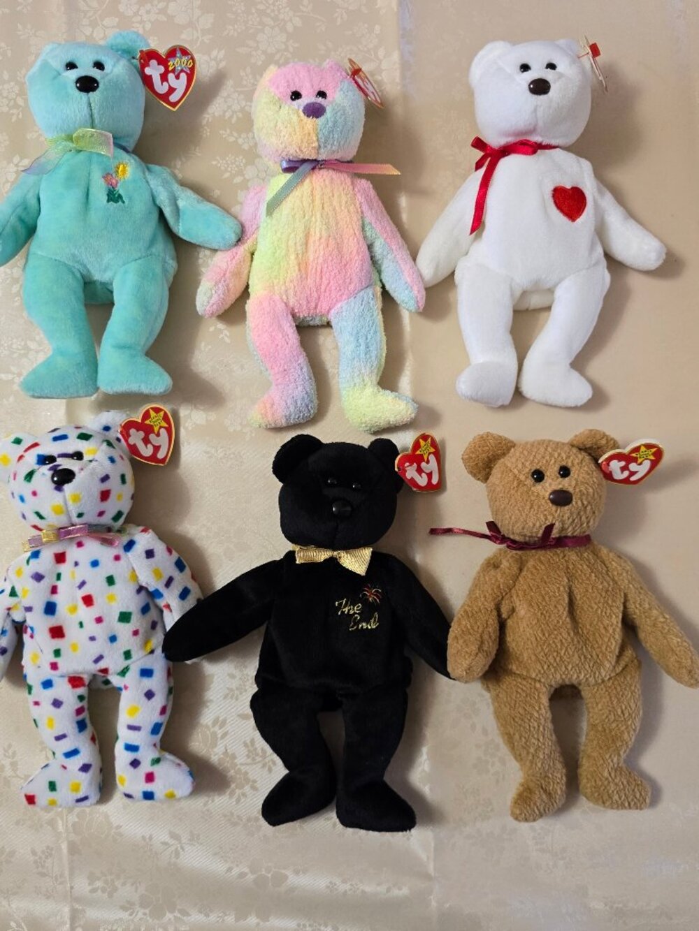 NWT Vintage TY Beanie Babies Lot #1 Set of 6 Bears Valentino Curly Retired